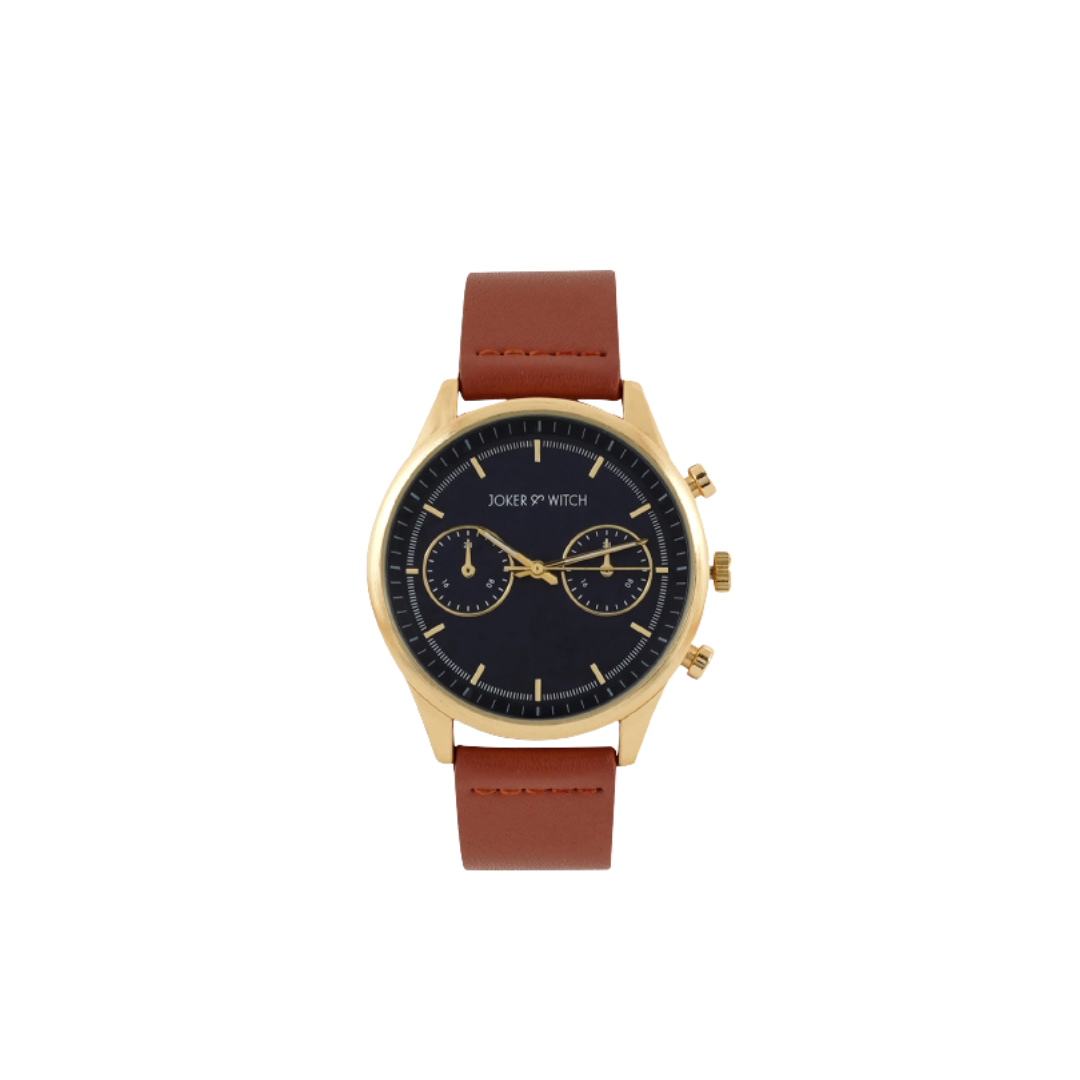 SPECTRA BLACK DIAL BROWN PU STRAP WATCH