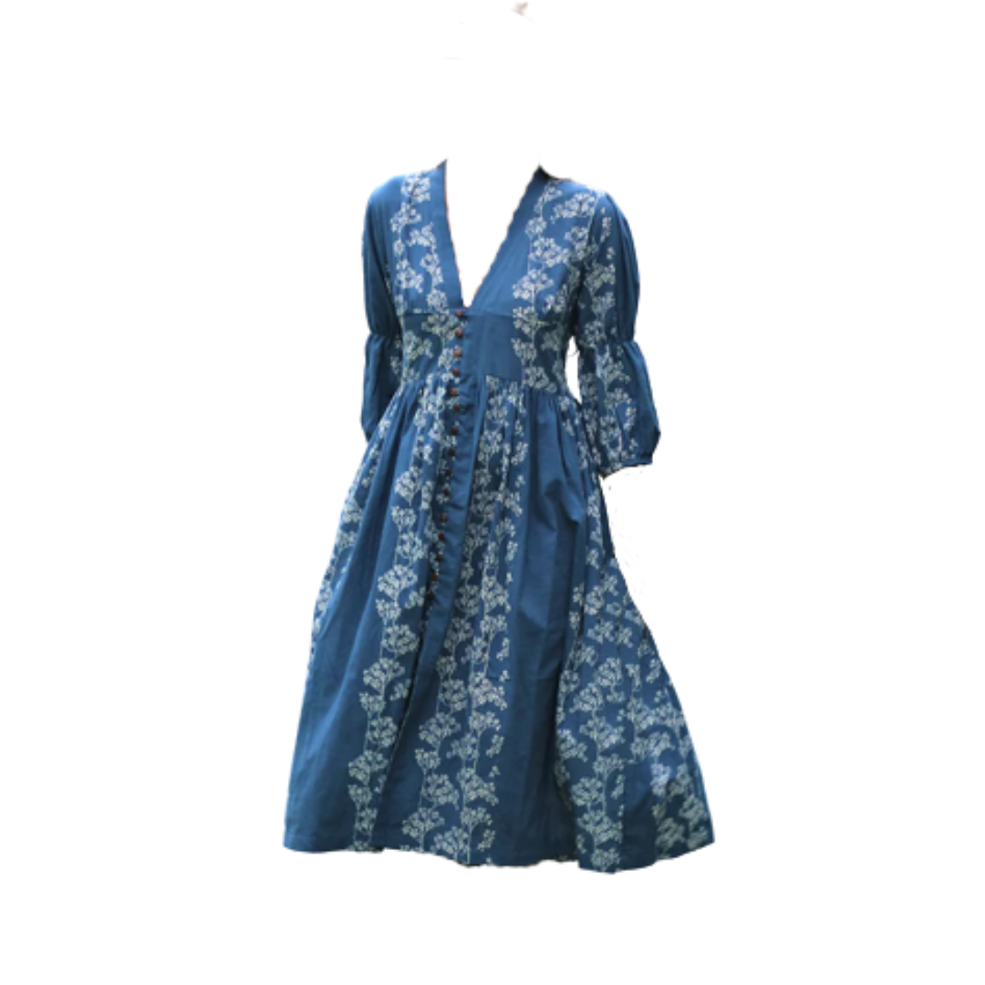 blue floral printed cotton dress